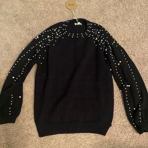 BiBi Elegant Black Top with Pearl Embellishments